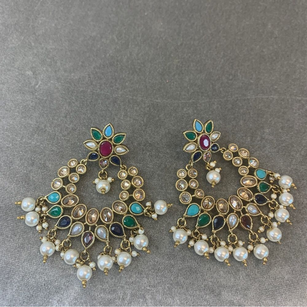 MULTICOLOURED Faux Pearl Costume Jewellery Dangling Earrings
